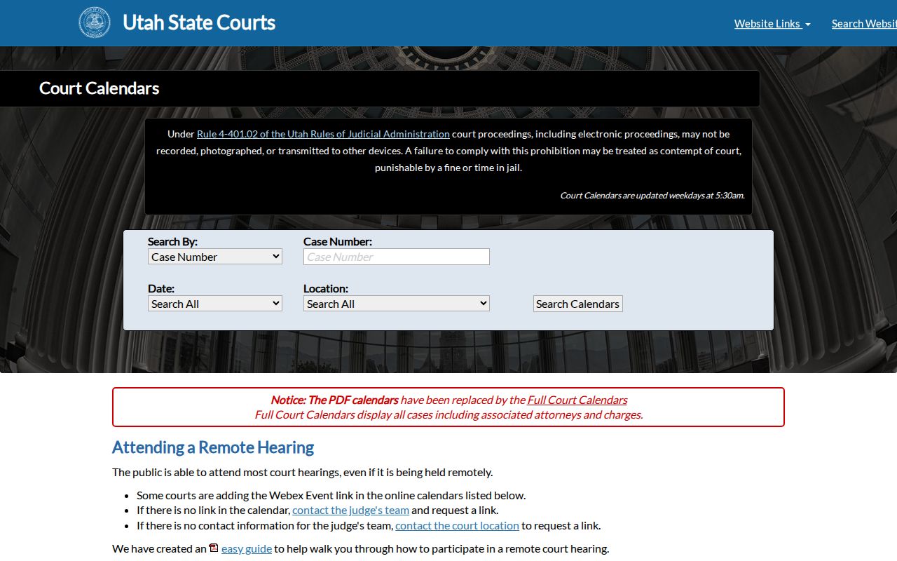 Wayne County court schedule search controls