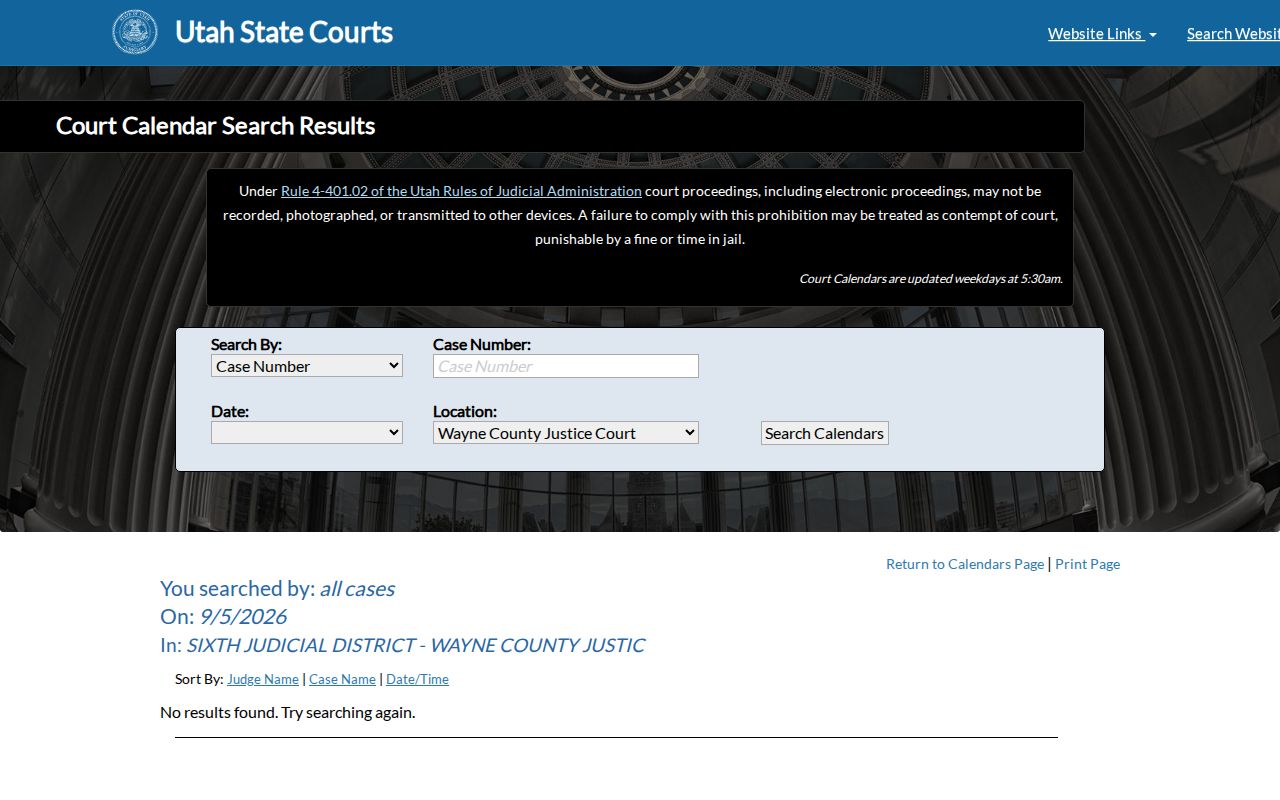 Wayne County Justice Court schedule
