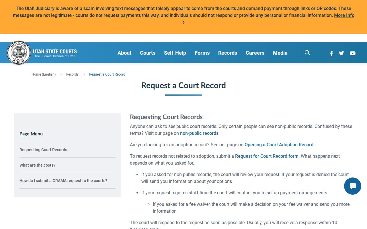 Utah public and nonpublic court record request process for Wayne County files