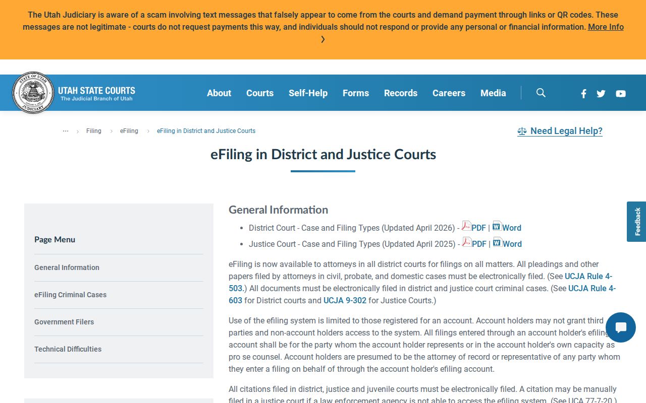 Utah court eFiling workflow used for Wayne County district and justice cases